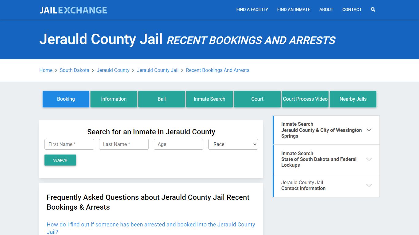 Jerauld County Jail Recent Bookings And Arrests - Jail Exchange